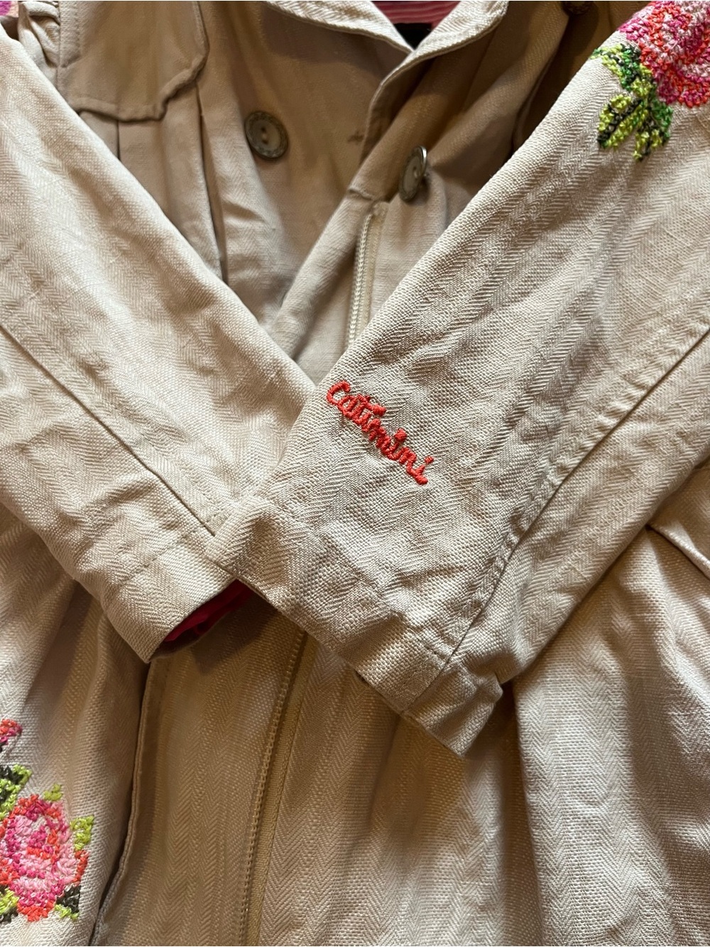 Catimini French Trench Coat with Embroidered Flowers size 2 - Picture 8 of 11